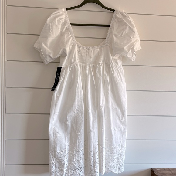 Adrianna Papell White Mini Eyelet Dress with Puff Sleeves NEW - Picture 5 of 7
